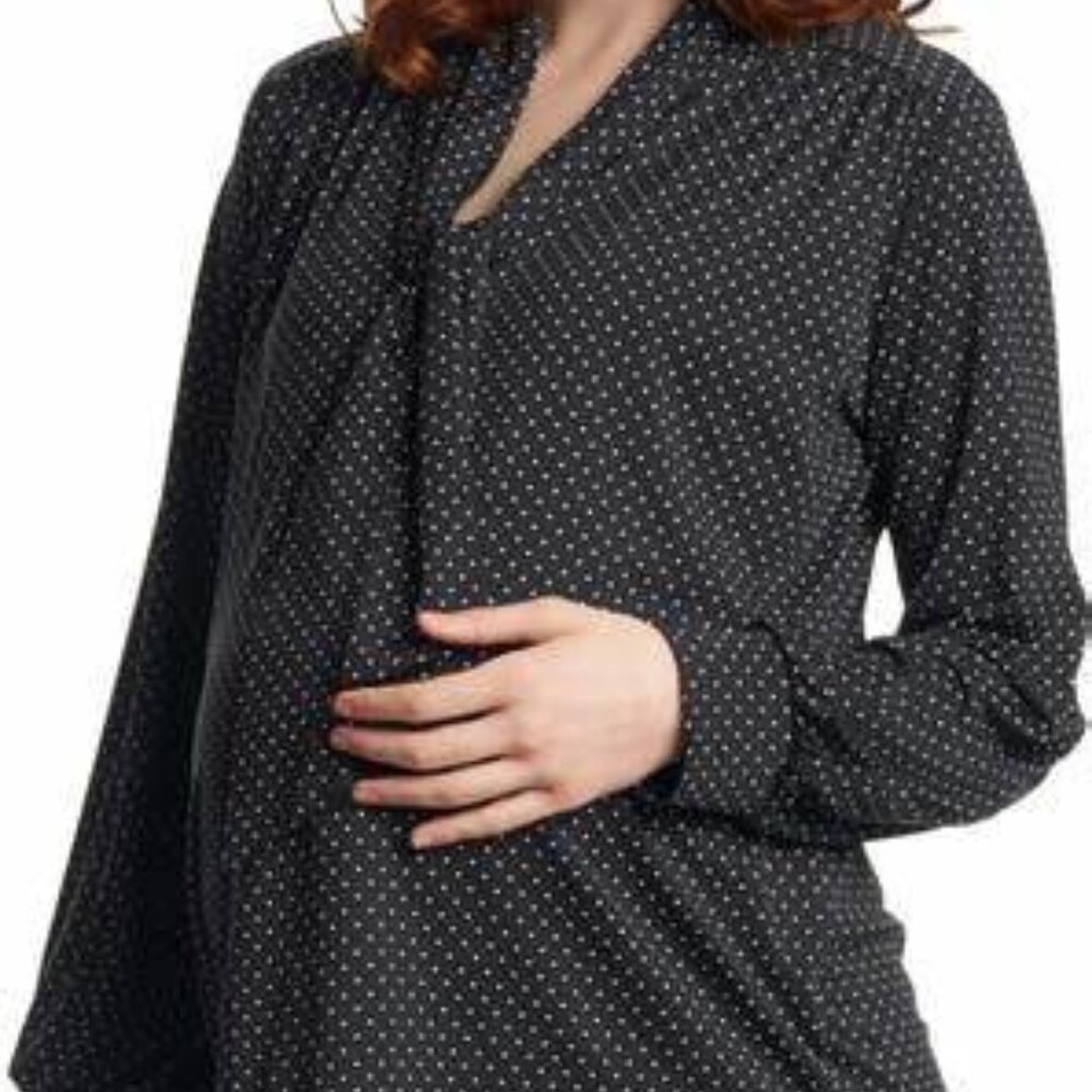 Everly Grey Maternity & Nursing Vanessa Black Polka Dot Blouse Size Large